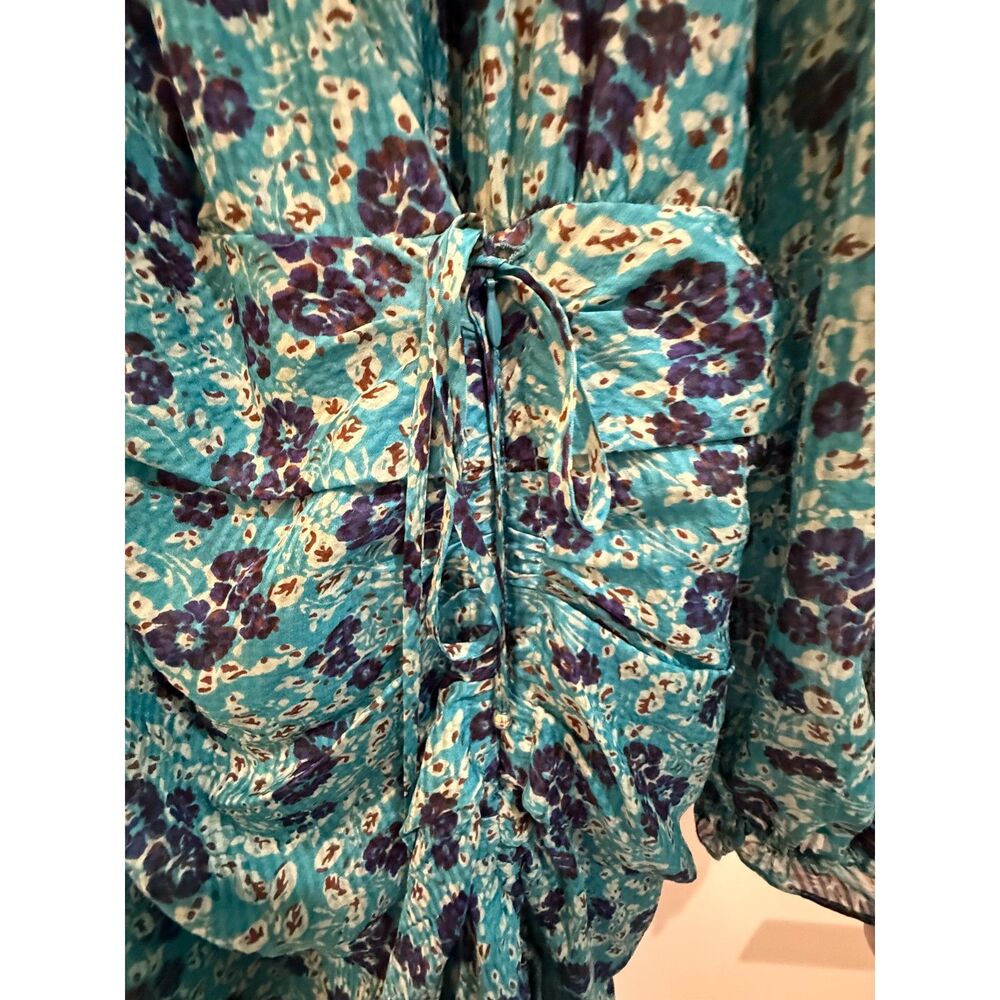 Veronica Beard Teal Navy Floral Chiffon Long Sleeve Midi Dress 4 - Picture 8 of 12